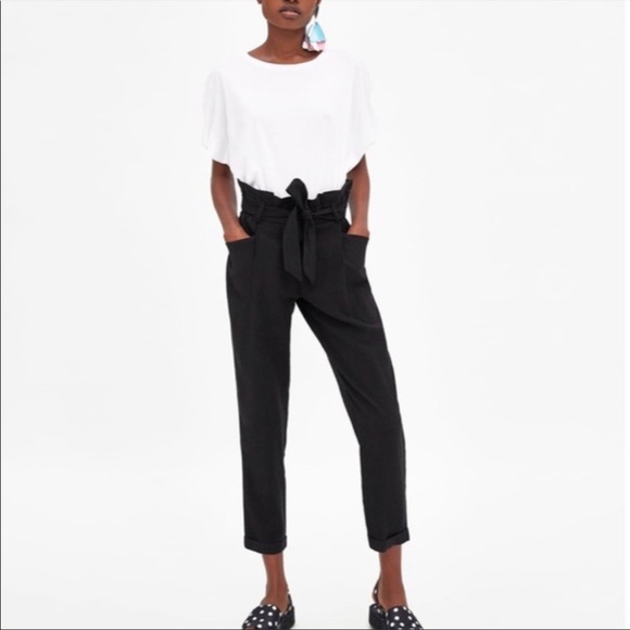 Zara Pants - Zara Trf Collection Black Paper Bag Pants Size S (NWT)